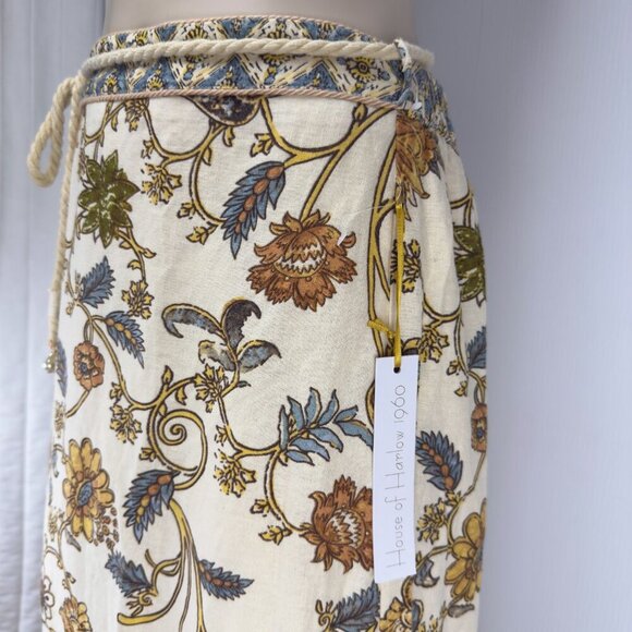 NEW* HOUSE OF HARLOW 1960 Linen Blend Floral Boho Beige Red Blue Maxi Skirt sz S - Picture 7 of 12